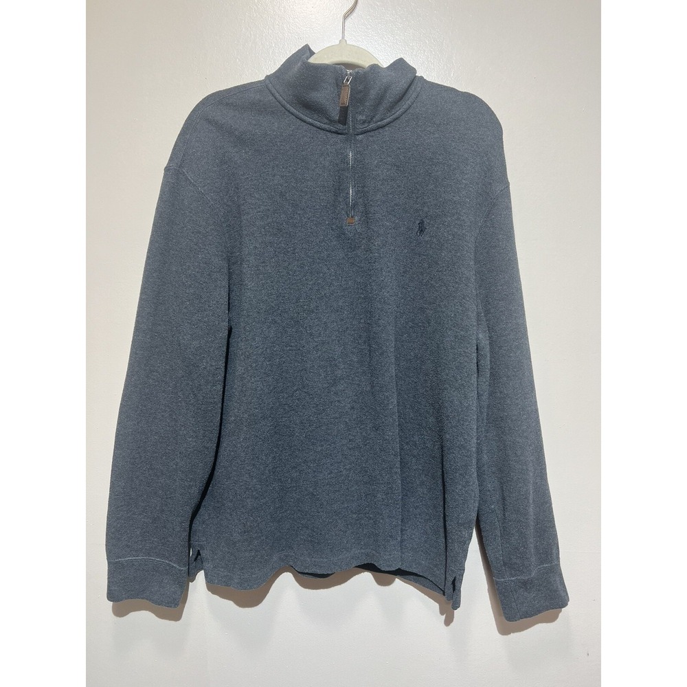 Polo Ralph Lauren Mens Charcoal Cotton Long Sleeve Pullover Sweater 1/4 zip‎ XL